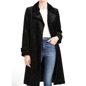 Theory Faux Astrakhan Fur Relaxed Trench Coat Jacket Black Small Long Womens